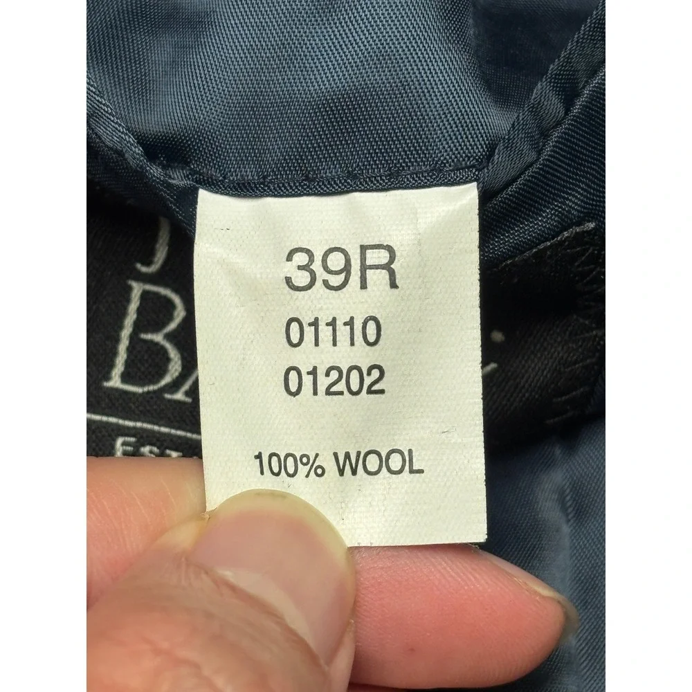 Jos A Bank Mens Navy Blue 100% Wool‎ Blazer Gold Crest Buttons 39R Sport Coat